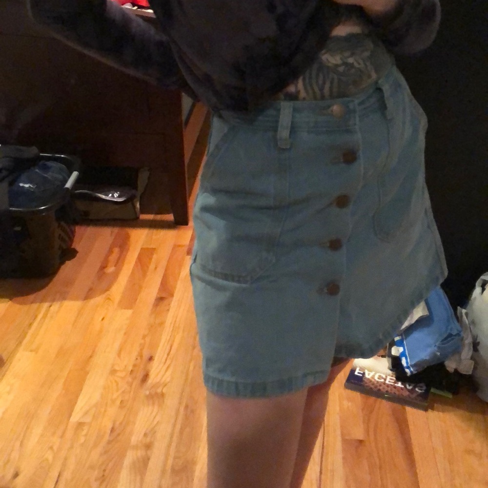 Denim button up mini skirt